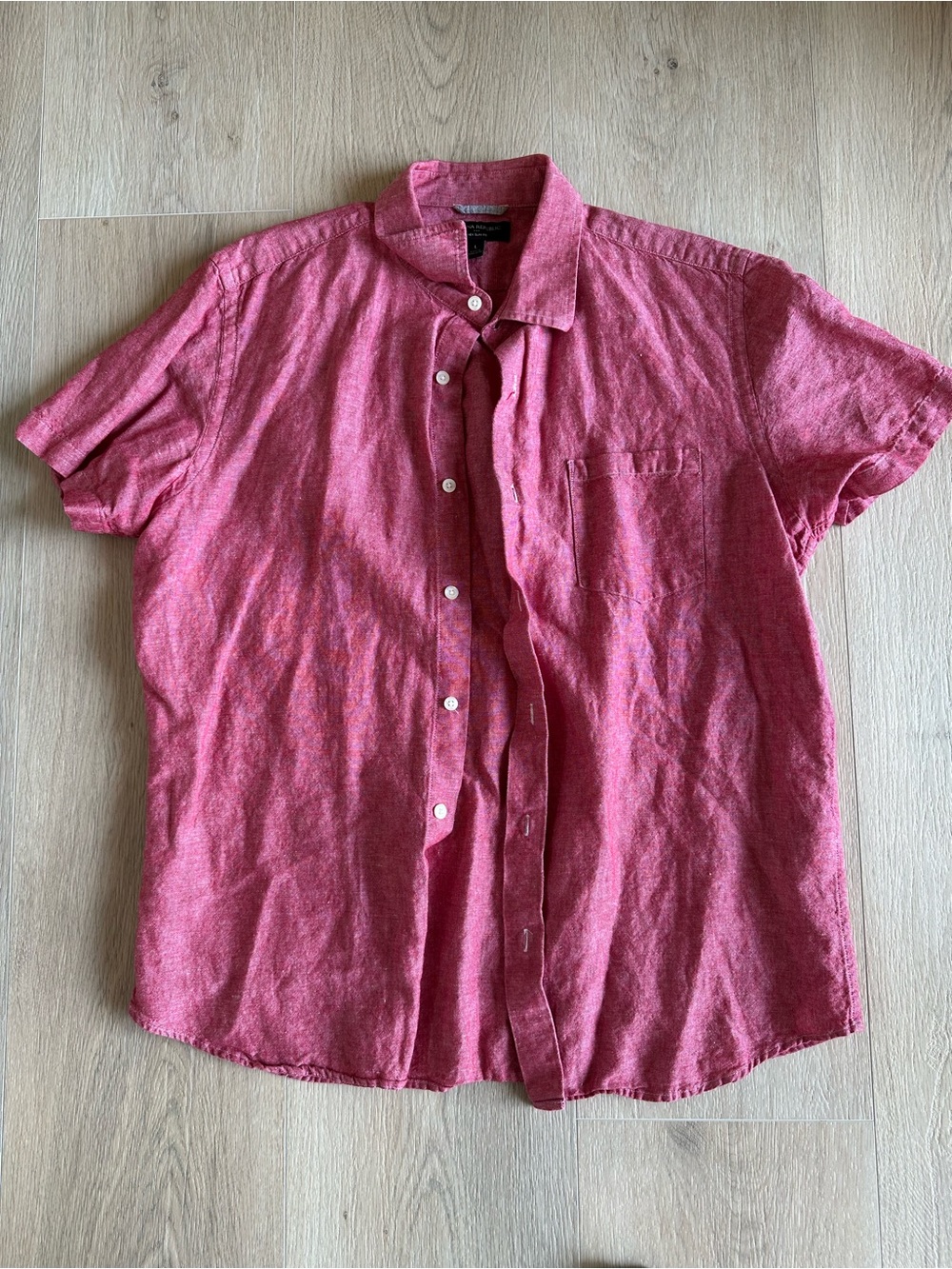 Banana Republic Short-Sleeve Button-Down Linen Slim Fit Shirt - Heathered Red